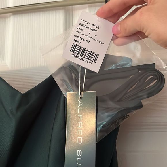 New Alfred Sung | Strapless Satin Twill Sweetheart Hunter Green Dress Size 2 - Picture 5 of 6